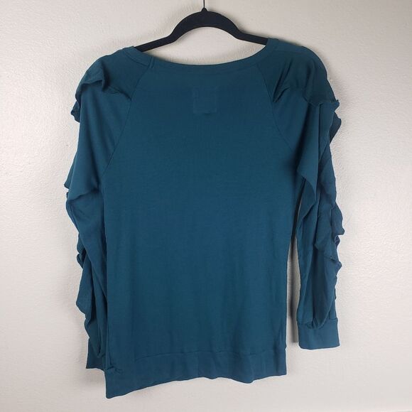 Chaser Teal Ruffle Sleeve V-Neck Sweater - Picture 9 of 10